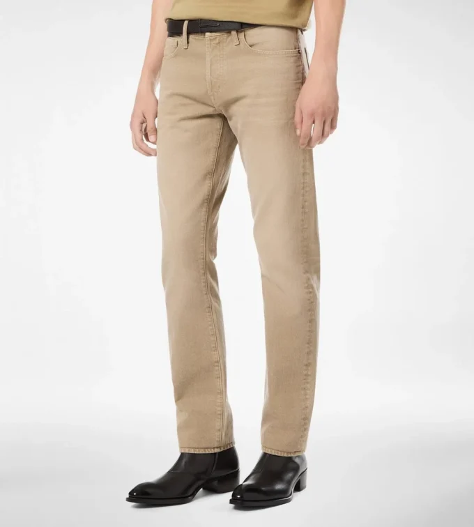 Jeans dritti in cotone sabbia lavato