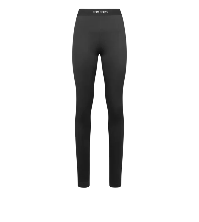 Leggings in jersey lucido con logo