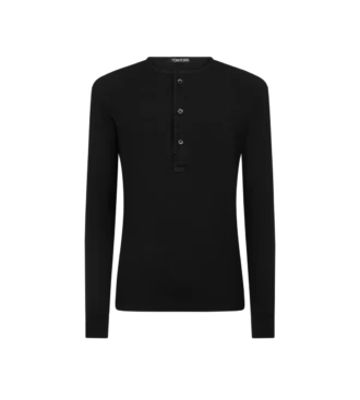 Maglia Henley in cotone elasticizzato a costine