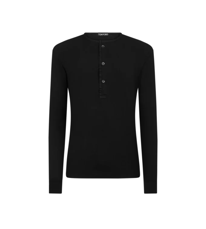 Maglia Henley in cotone elasticizzato a costine