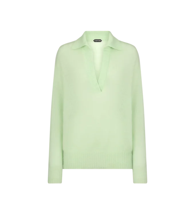 Maglia oversize in cashmere e seta ultrasoft con collo polo aperto