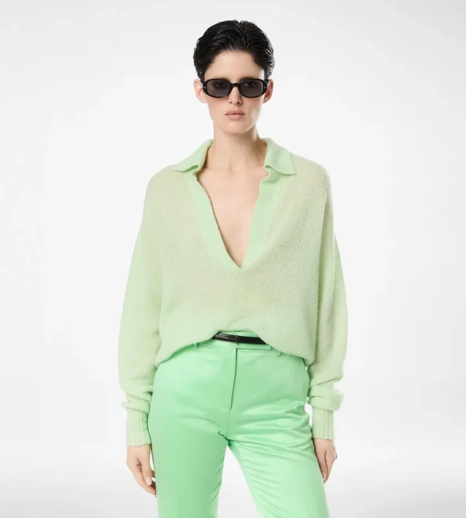 Maglia oversize in cashmere e seta ultrasoft con collo polo aperto