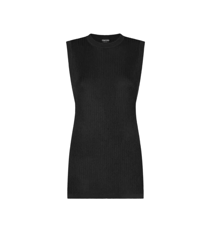 Maglia senza maniche con scollo rotondo e spacchi laterali Maglia senza maniche con scollo rotondo e spacchi laterali