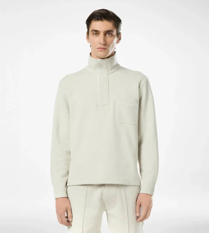 Maglione in cotone, seta e cashmere con mezzo bottone