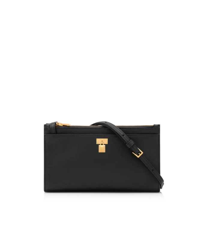 Mini borsa con lucchetto in pelle a grana naturale con tracolla Mini borsa con lucchetto in pelle a grana naturale con tracolla