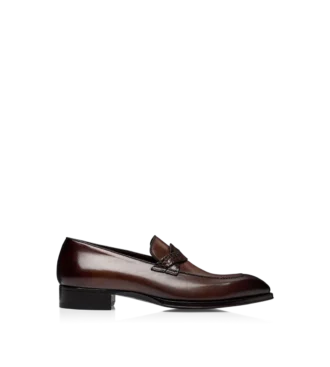 Mocassini Elkan Twisted Band in pelle brunita e alligatore