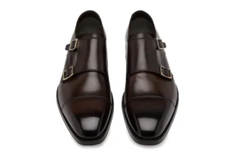 Monk Strap Elkan in pelle brunita