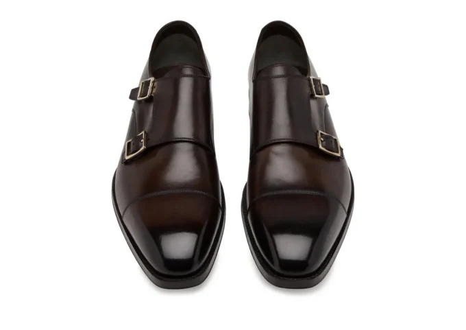 Monk Strap Elkan in pelle brunita