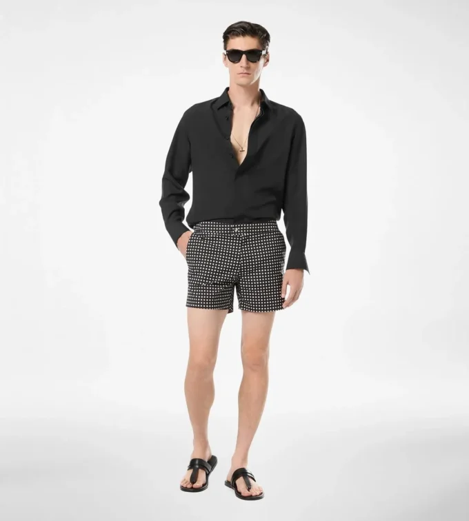 Pantaloncini da bagno in nylon con stampa a pois medi