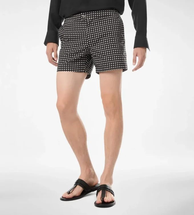 Pantaloncini da bagno in nylon con stampa a pois medi