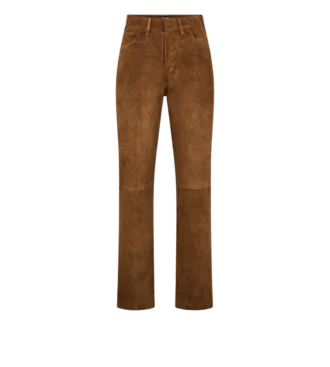 Pantaloni a cinque tasche in pelle scamosciata di agnello pieno fiore con logo Tf impresso