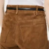 Pantaloni a cinque tasche in pelle scamosciata di agnello pieno fiore con logo Tf impresso