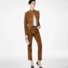 Pantaloni a cinque tasche in pelle scamosciata di agnello pieno fiore con logo Tf impresso