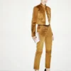 Pantaloni a cinque tasche in pelle scamosciata di agnello pieno fiore con logo Tf impresso