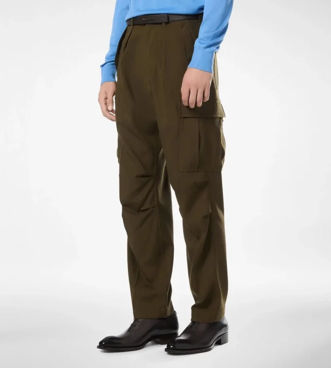 Pantaloni cargo in lana, cashmere e seta