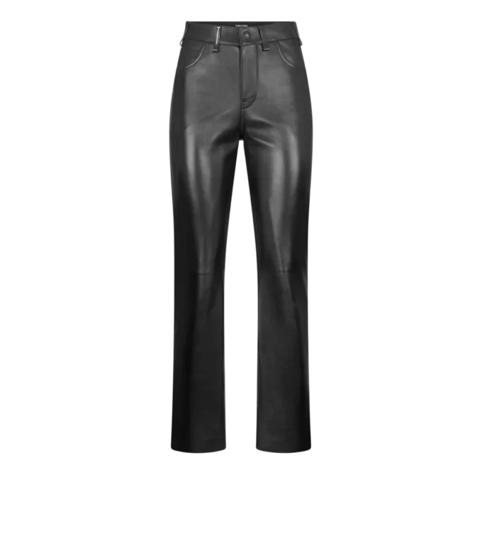 Pantaloni cinque tasche in pelle nappa con logo Tf impresso
