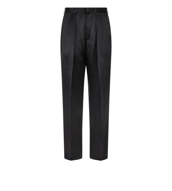 Pantaloni con doppia piega in raso jacquard a pois