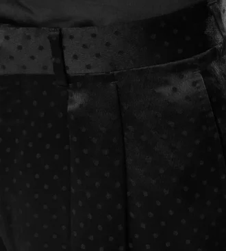 Pantaloni con doppia piega in raso jacquard a pois