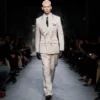 Pantaloni con doppia piega in raso pescato testurizzato