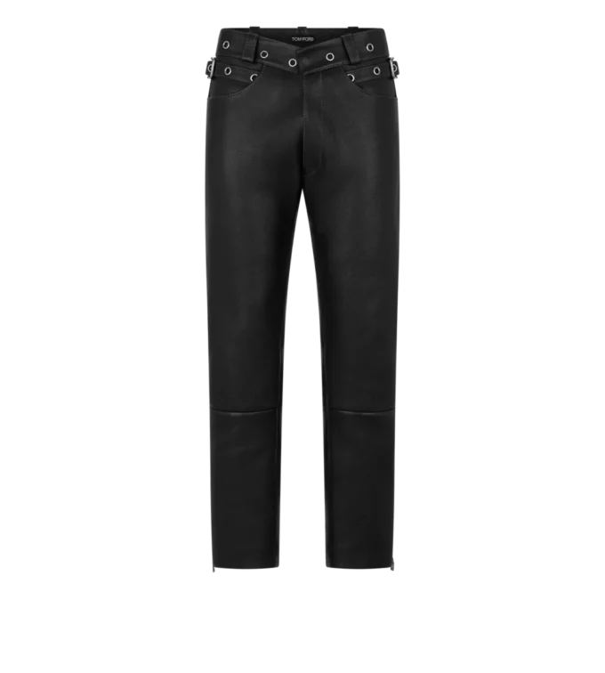 Pantaloni da motociclista in pelle martellata