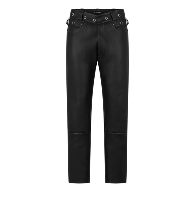 Pantaloni da motociclista in pelle martellata
