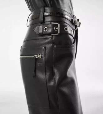 Pantaloni da motociclista in pelle martellata