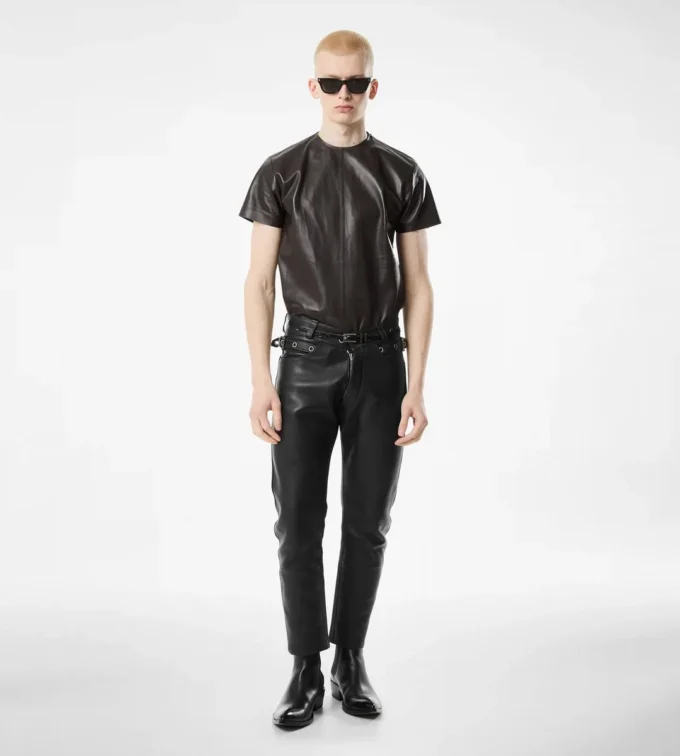 Pantaloni da motociclista in pelle martellata