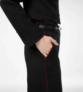 Pantaloni da ufficiale in gabardine di lana con bordino