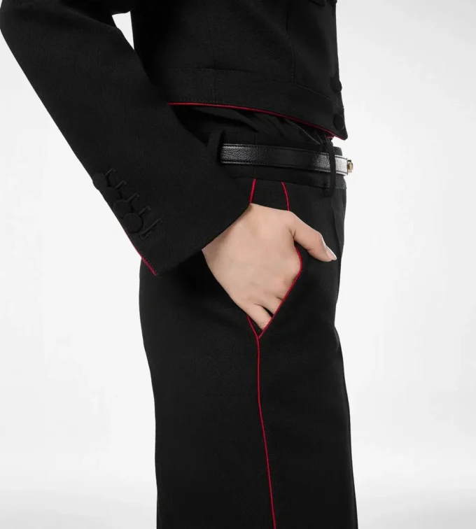 Pantaloni da ufficiale in gabardine di lana con bordino