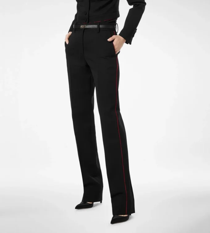 Pantaloni da ufficiale in gabardine di lana con bordino
