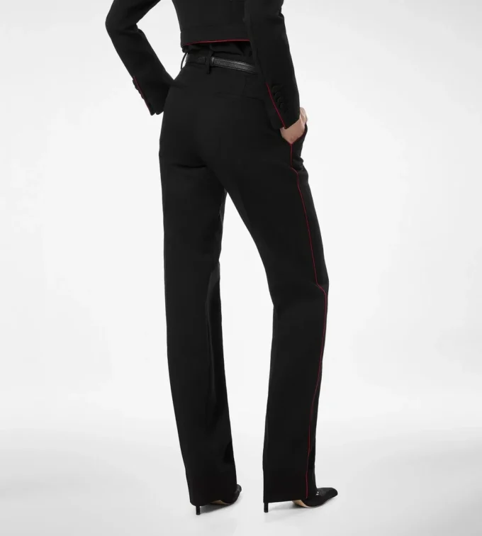 Pantaloni da ufficiale in gabardine di lana con bordino
