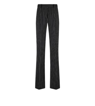 Pantaloni dritti a pieghe in barathea di lana e cotone a righe