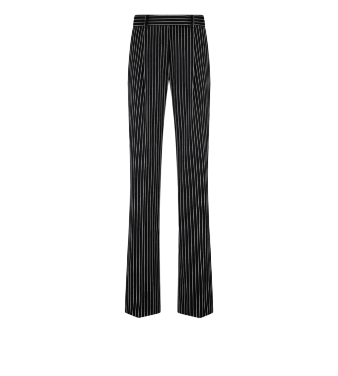 Pantaloni dritti a pieghe in barathea di lana e cotone a righe Pantaloni dritti a pieghe in barathea di lana e cotone a righe