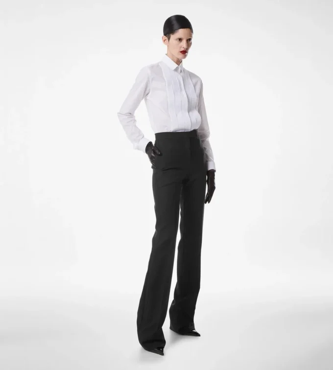 Pantaloni dritti da smoking sartoriali in misto lana e seta Pantaloni dritti da smoking sartoriali in misto lana e seta