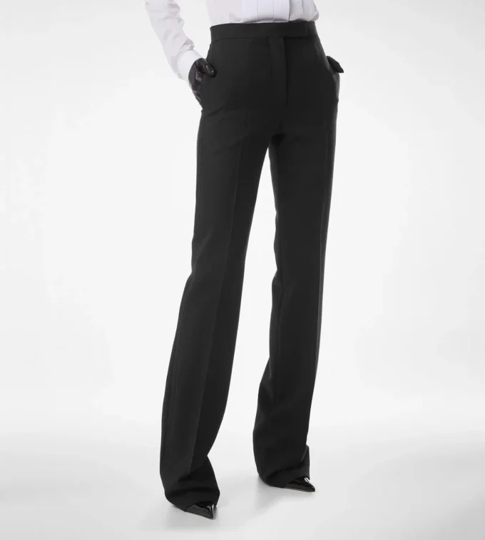 Pantaloni dritti da smoking sartoriali in misto lana e seta Pantaloni dritti da smoking sartoriali in misto lana e seta