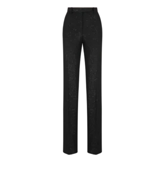 Pantaloni dritti sartoriali in crêpe misto lana con paillettes