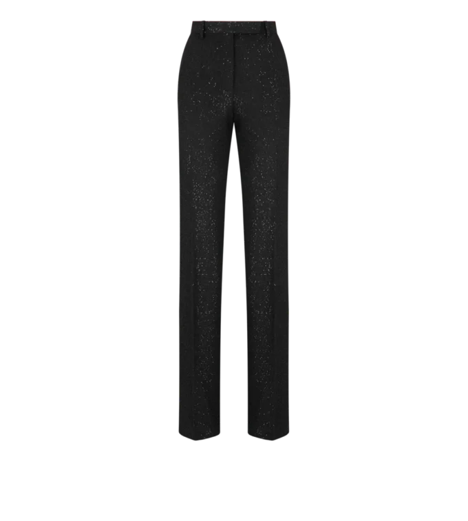Pantaloni dritti sartoriali in crêpe misto lana con paillettes Pantaloni dritti sartoriali in crêpe misto lana con paillettes