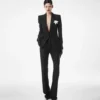 Pantaloni dritti sartoriali in crêpe misto lana con paillettes Pantaloni dritti sartoriali in crêpe misto lana con paillettes