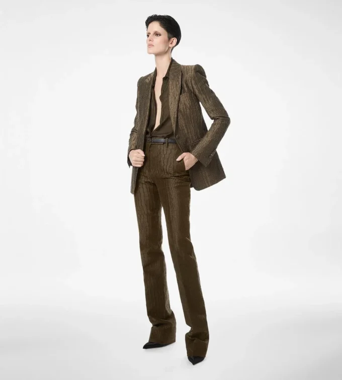 Pantaloni dritti sartoriali in jacquard cocco Pantaloni dritti sartoriali in jacquard cocco