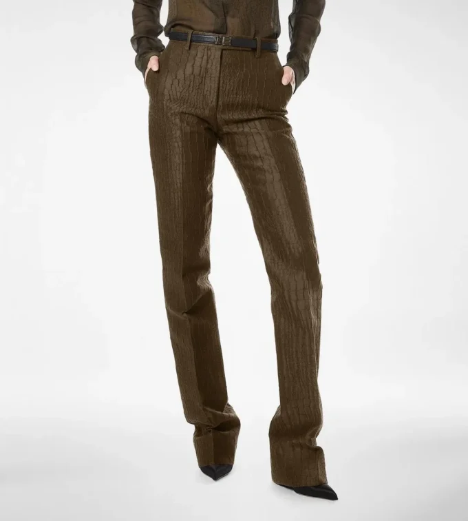 Pantaloni dritti sartoriali in jacquard cocco Pantaloni dritti sartoriali in jacquard cocco