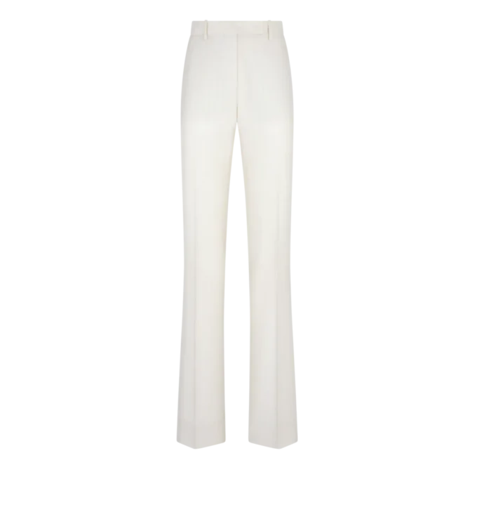 Pantaloni dritti sartoriali in lana e seta a righe sfumate Pantaloni dritti sartoriali in lana e seta a righe sfumate