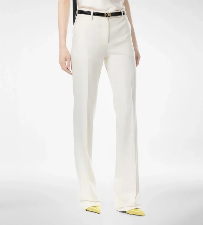 Pantaloni dritti sartoriali in lana e seta a righe sfumate Pantaloni dritti sartoriali in lana e seta a righe sfumate