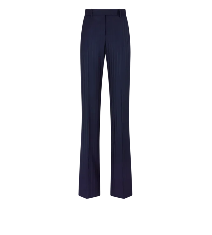 Pantaloni dritti sartoriali in lana vergine a righe tono su tono Pantaloni dritti sartoriali in lana vergine a righe tono su tono