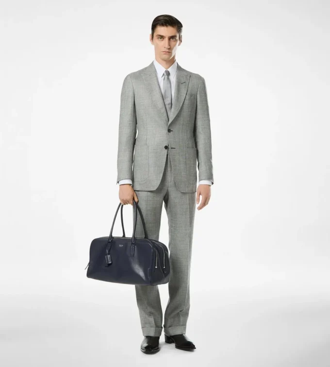 Pantaloni in lana, seta e lino sharkskin