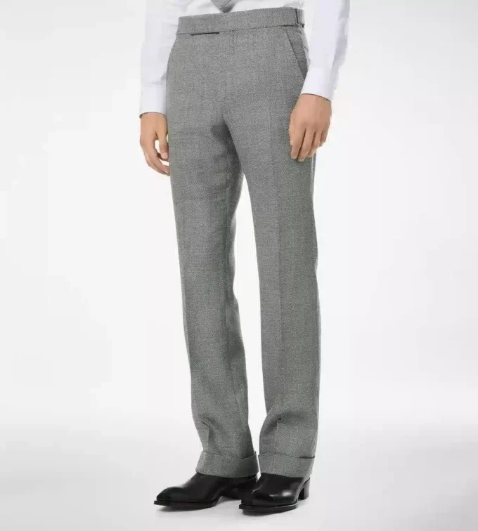 Pantaloni in lana, seta e lino sharkskin