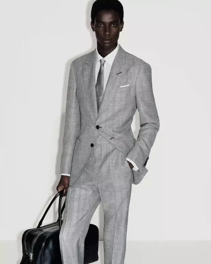 Pantaloni in lana, seta e lino sharkskin