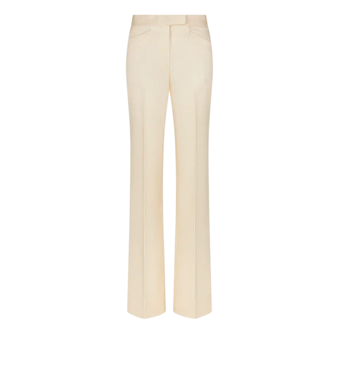 Pantaloni larghi da smoking sartoriali in seta e lana barathea lucida Pantaloni larghi da smoking sartoriali in seta e lana barathea lucida