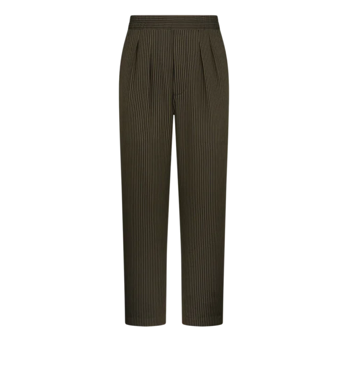 Pantaloni lounge plissettati in cotone e seta con righe bengalesi