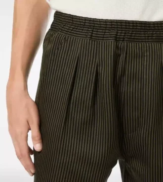 Pantaloni lounge plissettati in cotone e seta con righe bengalesi