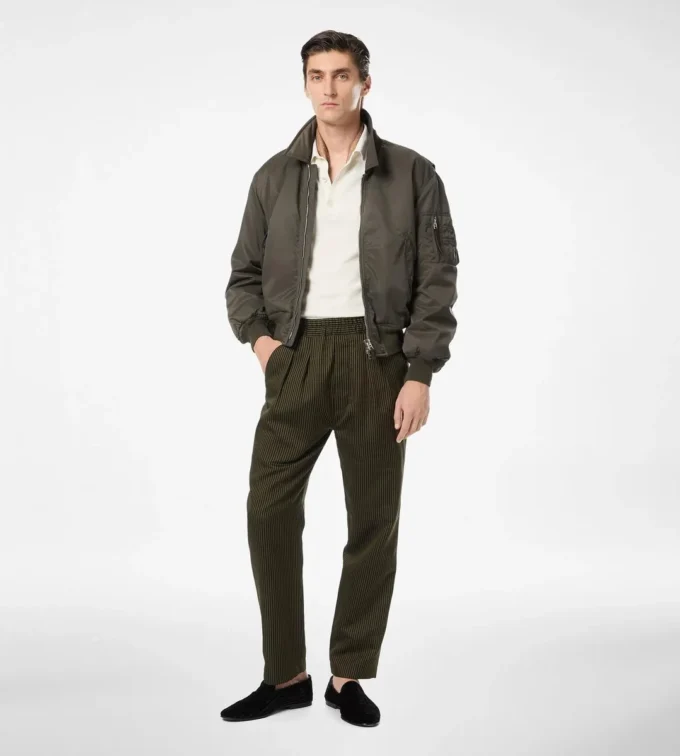 Pantaloni lounge plissettati in cotone e seta con righe bengalesi